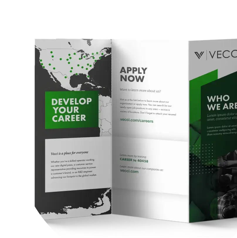 Commercial print materials, including brochures and flyers.