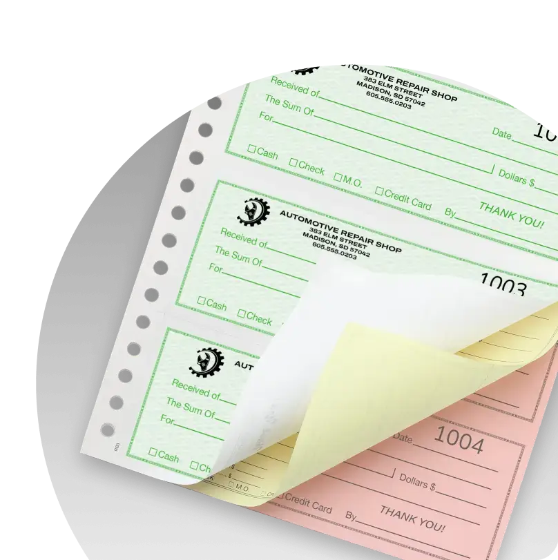 A green, yellow and pink three-ply form. 