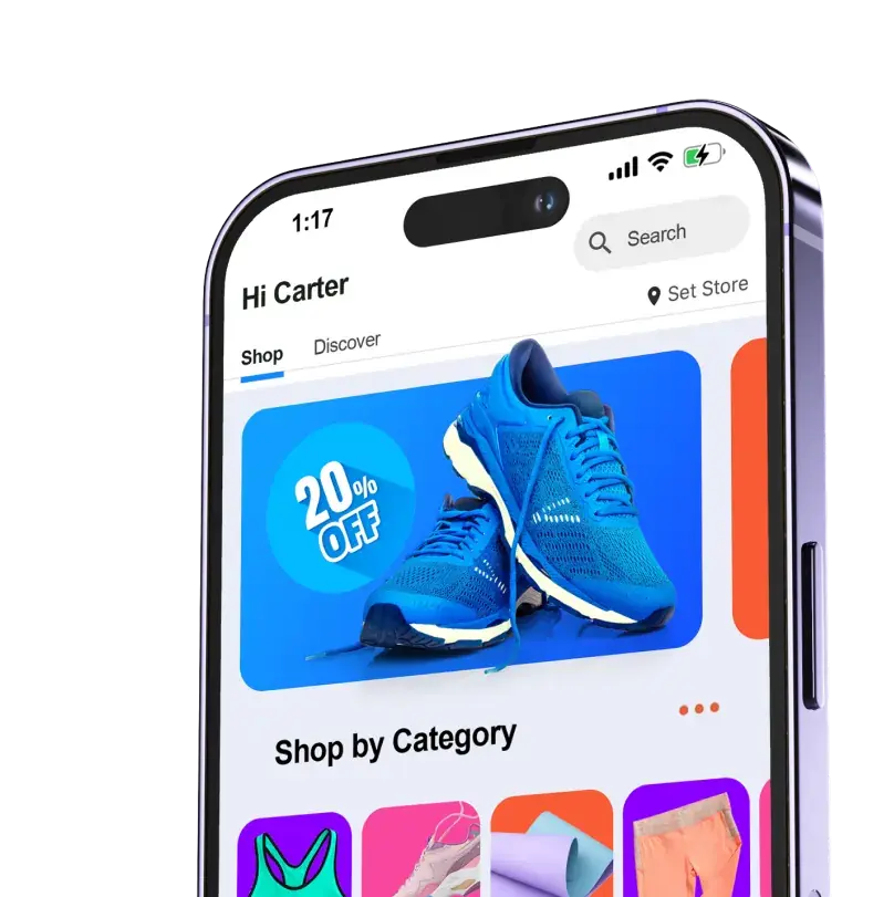 An online shopping site on a smartphone screen with the text 'Shop by Category.'